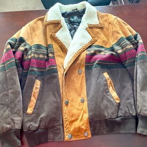 Vintage Oscar Piel leather jacket, with shearling faux fur trim, fully lined